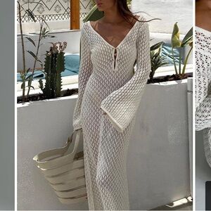 Cover Up Long Sleeve Open Back Long Dress from Commense, small white